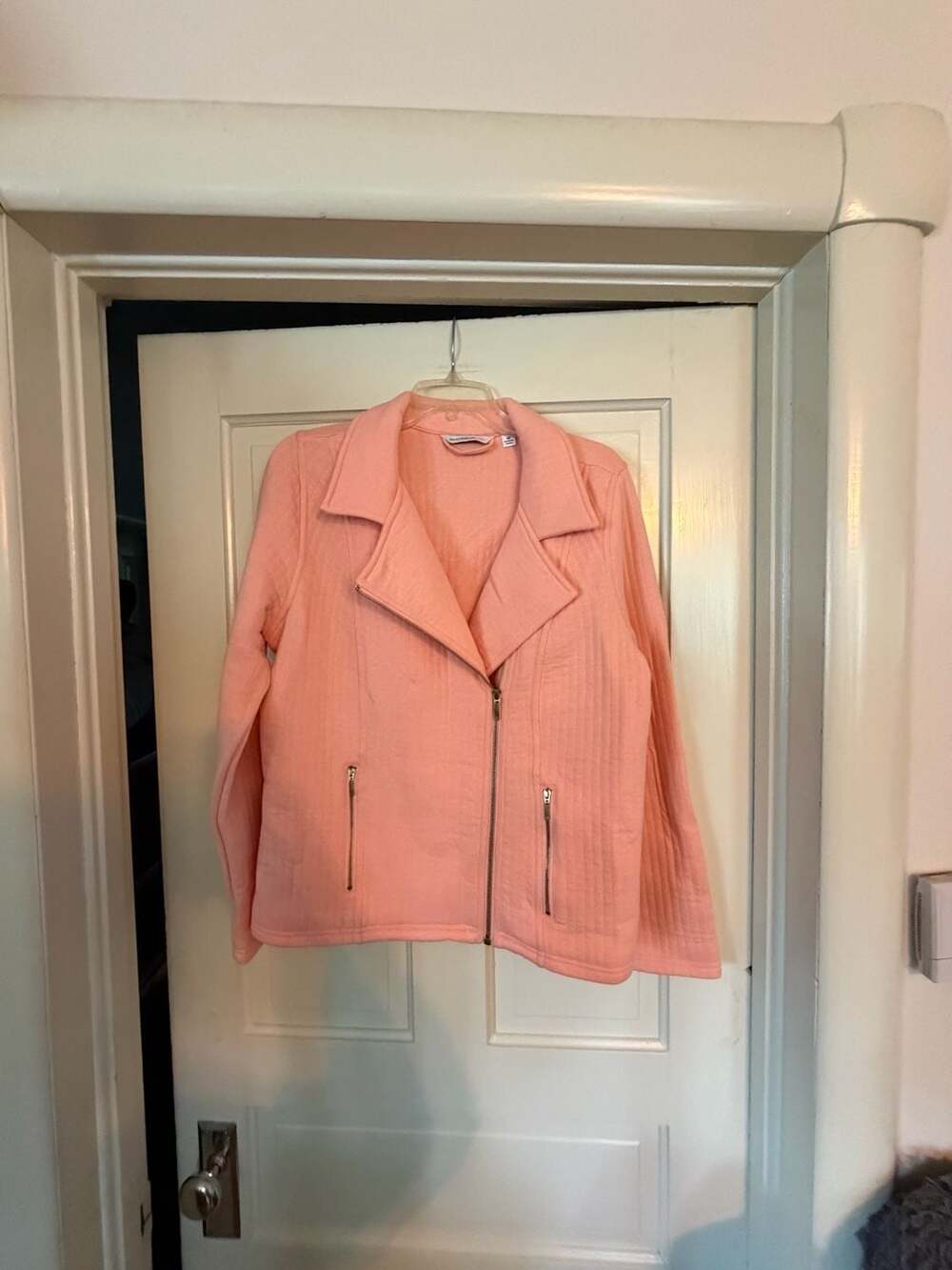 Isaac Mizrahi Live! Moto Jacket Size M Coral Pink Textured Zip Up
